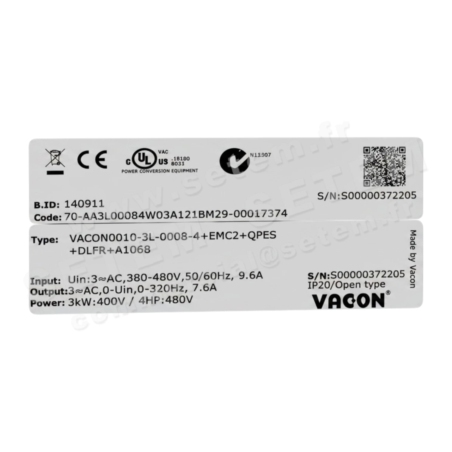 7201502368-VARIATEUR WESPER VACON0010-3L-0008-4+EMC2+QPES