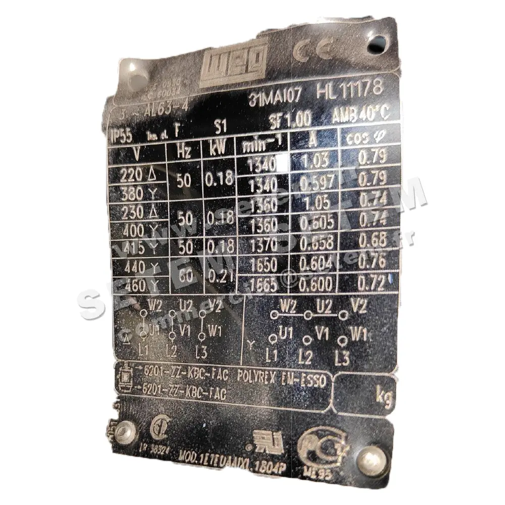 7232100075-MOTEUR WEG 0.18KW 4P T230/400V HA63 B3 AL63-4 31MA107 HL11178