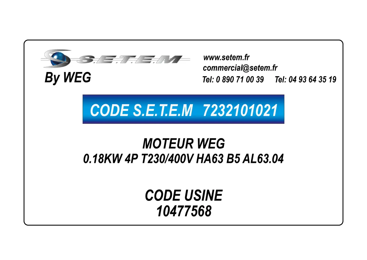 7232101021-MOTEUR WEG 0.18KW 4P T230/400V HA63 B5 AL63.04 *10477568*
