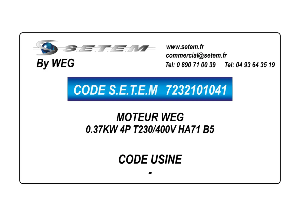 7232101041-MOTEUR WEG 0.37KW 4P T230/400V HA71 B5