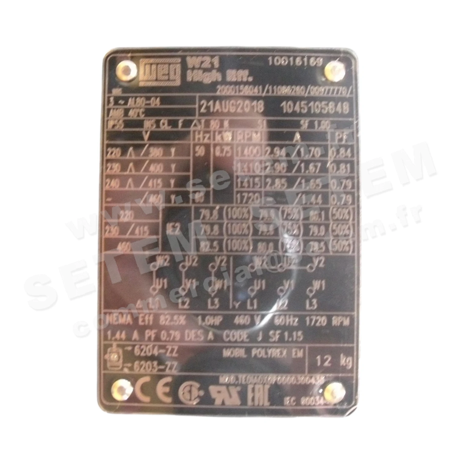 7232101075-MOTEUR WEG 0.75KW 4P T230/400V HA80 B3 AL80.04 *10016169* 2