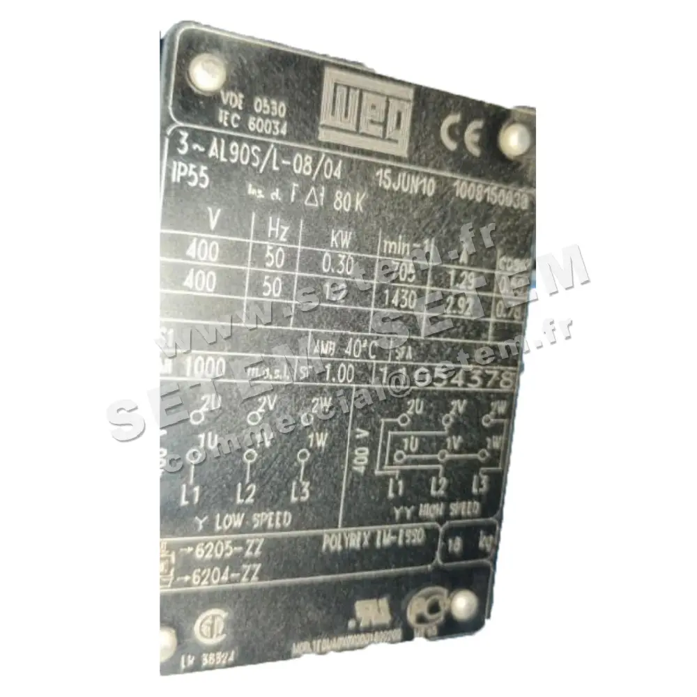 MOTEUR 1.20/0.30KW 4/8P T400V HA90 B5 AL90S/L.08/04 *1008150038*