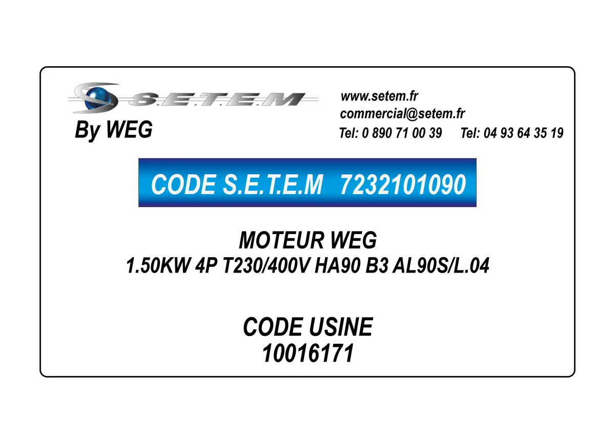 7232101090-MOTEUR WEG 1.50KW 4P T230/400V HA90 B3 AL90S/L.04 *10016171*