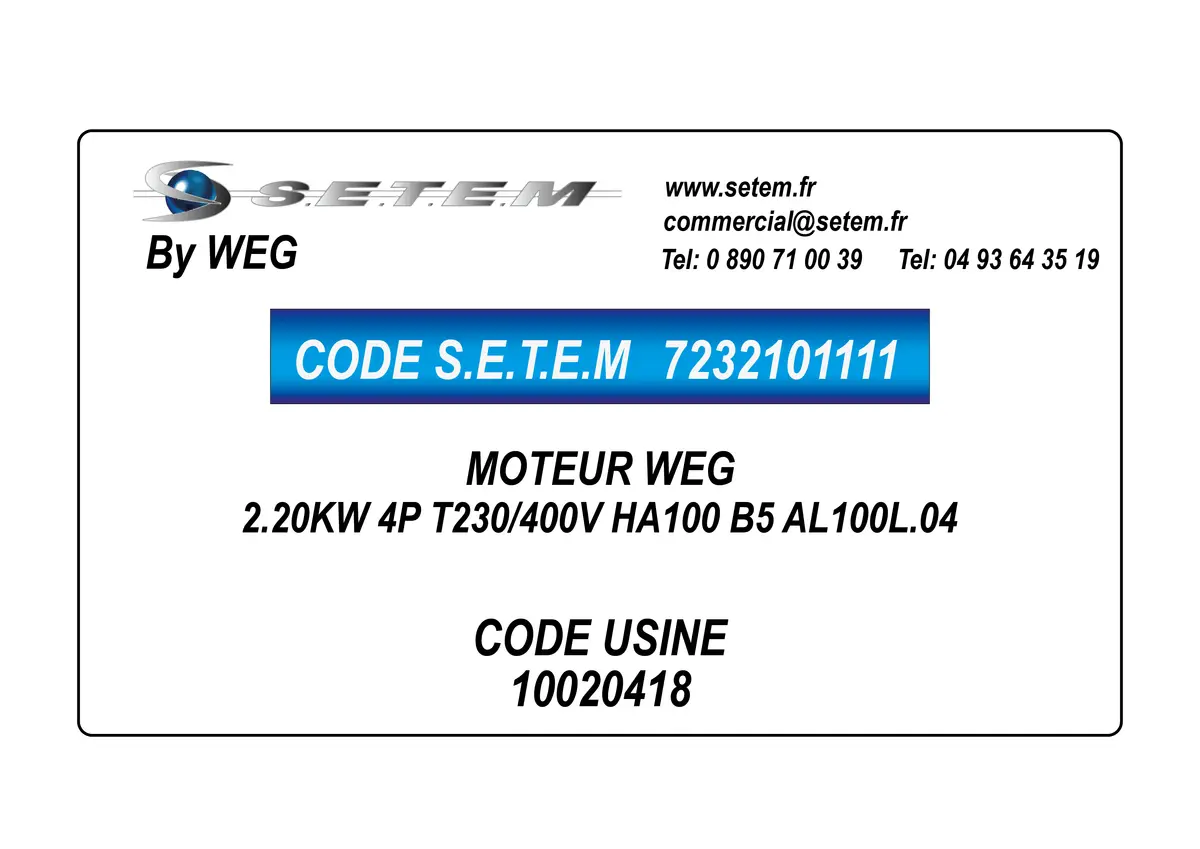 7232101111-MOTEUR WEG 2.20KW 4P T230/400V HA100 B5 AL100L.04 *10020418*