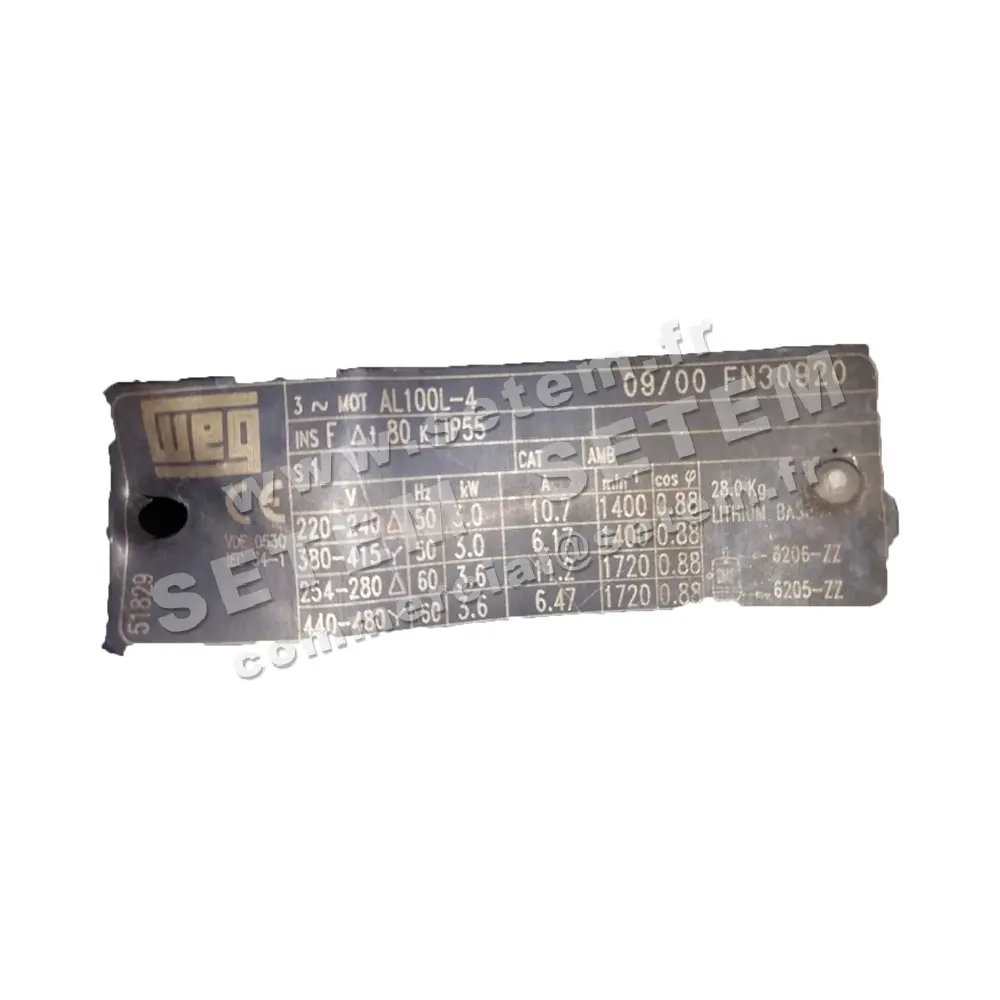7232101115-MOTEUR WEG 3KW 4P T230/400V HA100 B3 AL100L.4 *70522701* 2