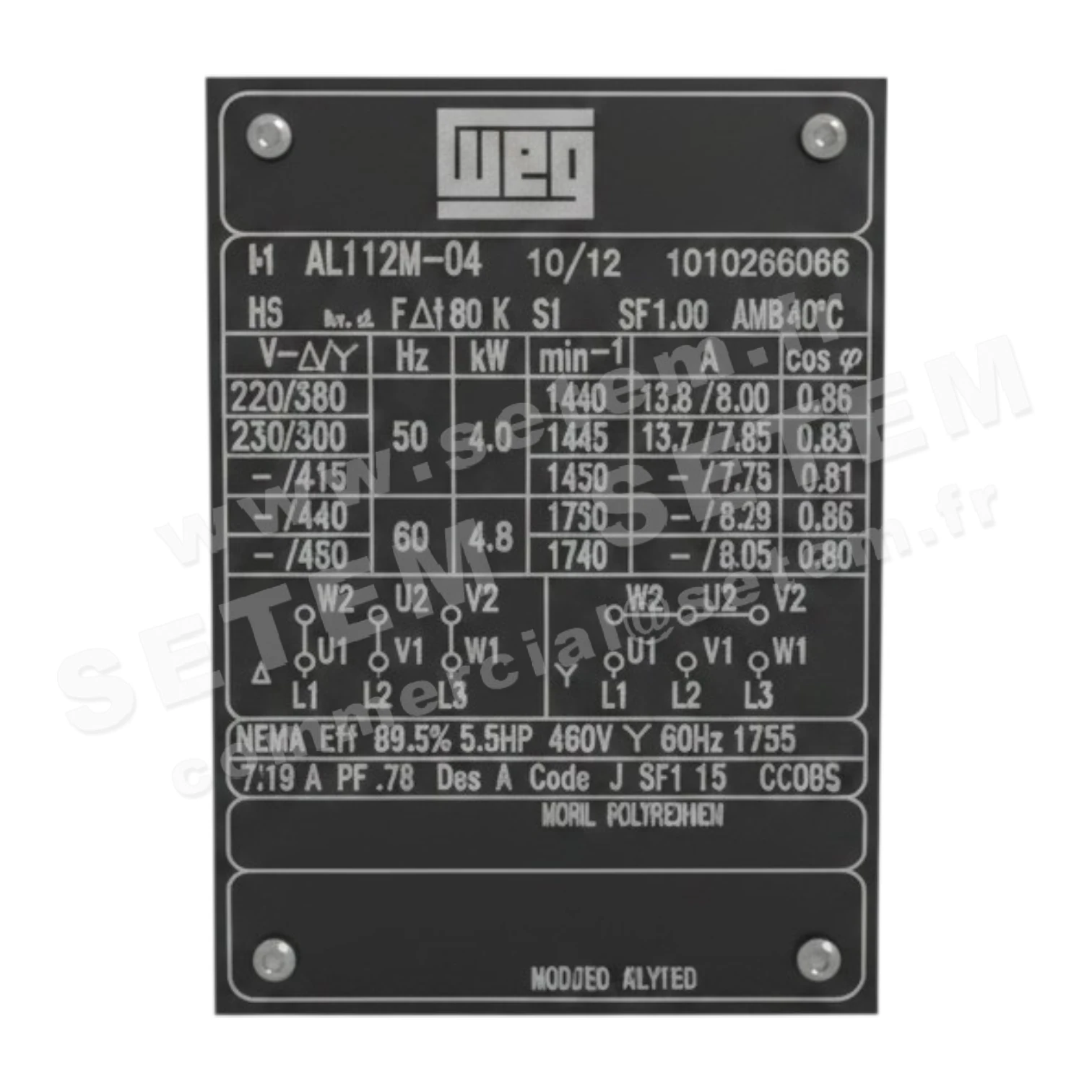 7232101120-MOTEUR WEG 4KW 4P T230/400V HA112 B3 AL112M.04 *10363883*