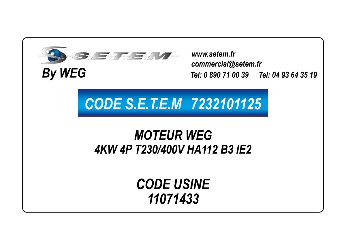 7232101125-MOTEUR WEG 4KW 4P T230/400V HA112 B3 IE2 *11071433*