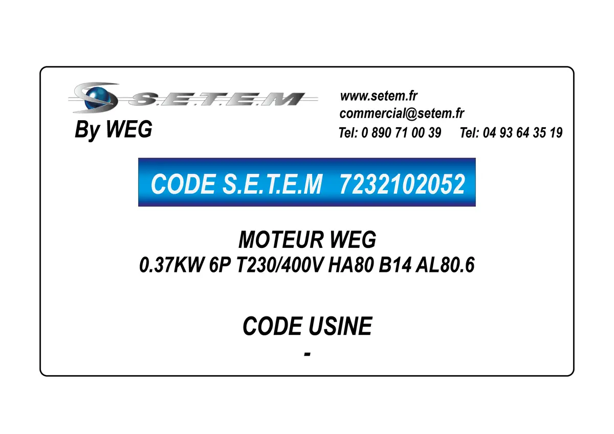 7232102052-MOTEUR WEG 0.37KW 6P T230/400V HA80 B14 AL80.6