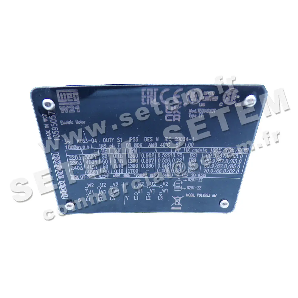 7232102075-MOTEUR WEG 0.18KW 4P T230/400V HA63 B3 AL63-04 3