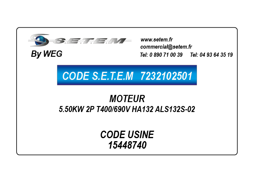 MOTEUR 5.50KW 2P T400/690V HA132 ALS132S-02 *15448740* 2