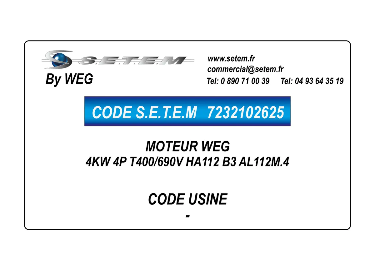 7232102625-MOTEUR WEG 4KW 4P T400/690V HA112 B3 AL112M.4 2