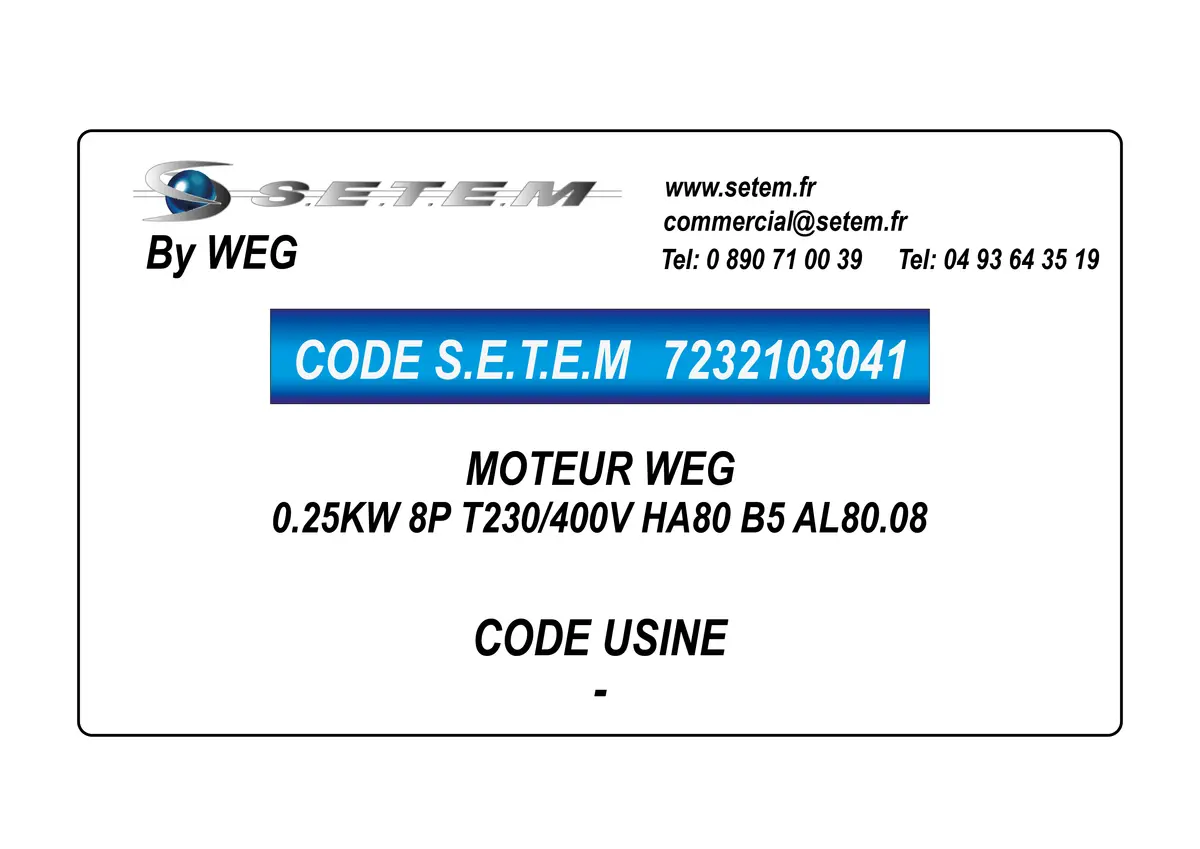 7232103041-MOTEUR WEG 0.25KW 8P T230/400V HA80 B5 AL80.08