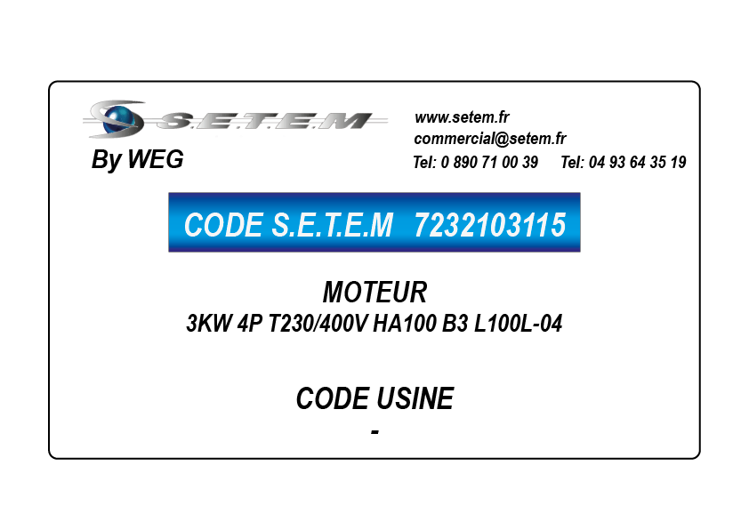 MOTEUR 3KW 4P T230/400V HA100 B3 L100L-04