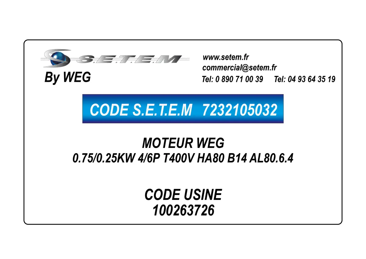 7232105032-MOTEUR WEG 0.75/0.25KW 4/6P T400V HA80 B14 AL80.6.4 *100263726*