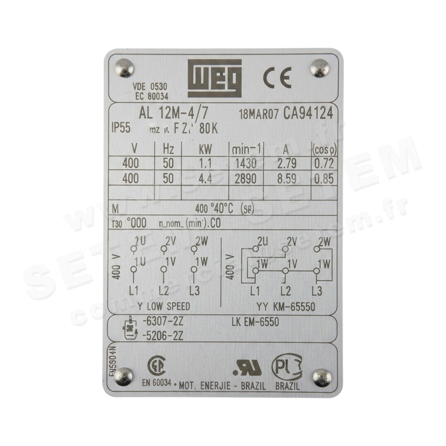 7232105460-MOTEUR WEG 4.40/1.10KW 2/4P T400V HA112 B3 *1018956231*