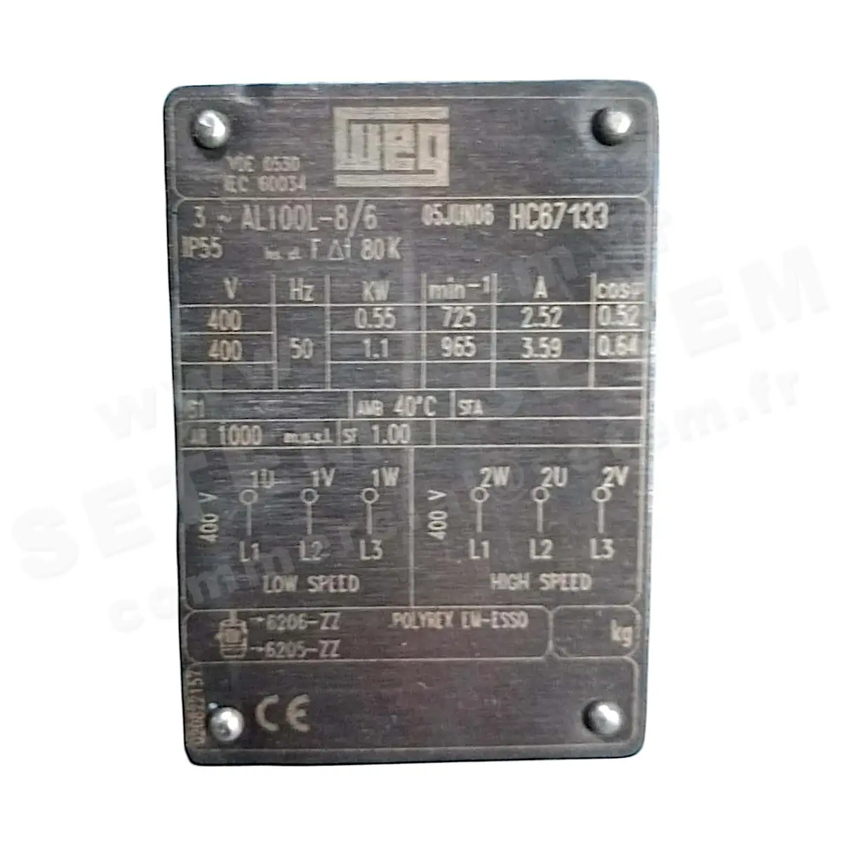 7232105656-MOTEUR WEG 1.10/0.55KW 6/8P T400V HA100 B5 AL100L-8/6