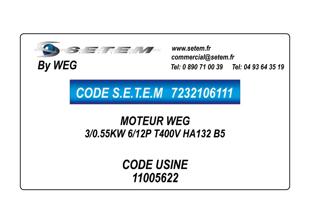 7232106111-MOTEUR WEG 3/0.55KW 6/12P T400V HA132 B5 *11005622*