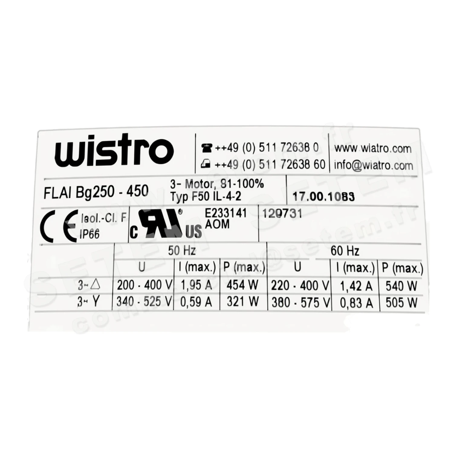 VENTILATION FORCEE FLAIBG250-450 F50IL-4-2 *17.00.1083*