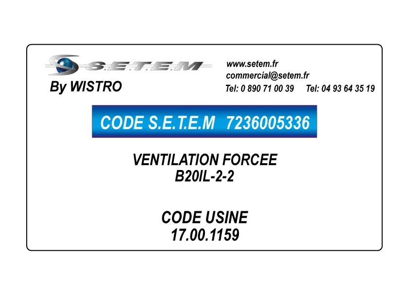 7236005336-VENTILATION FORCEE ‌WISTRO B20IL-2-2 *17.00.1159* 2