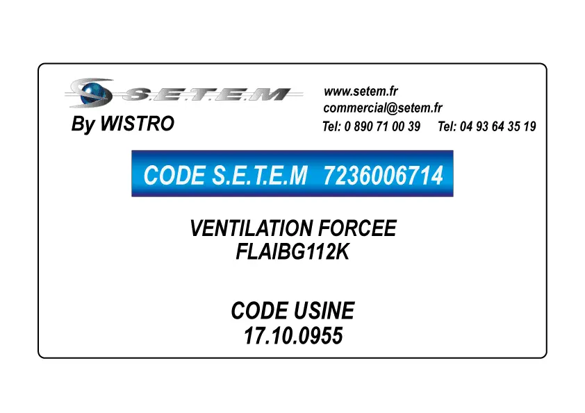 7236006714-VENTILATION FORCEE ‌WISTRO FLAIBG112K *17.10.0955* 2