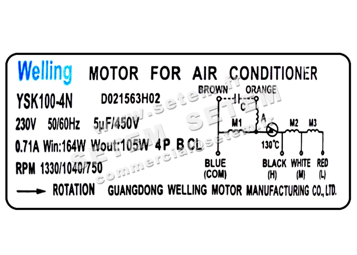 7239000030-MOTEUR WELLING YSK100.4N "D021563H02" 4