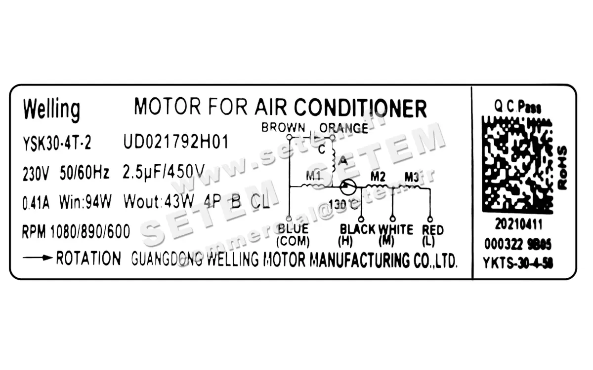 7239000251-MOTEUR WELLING YSK30.4T.2 YKTS.30.4.58 "UD021792H01" 4