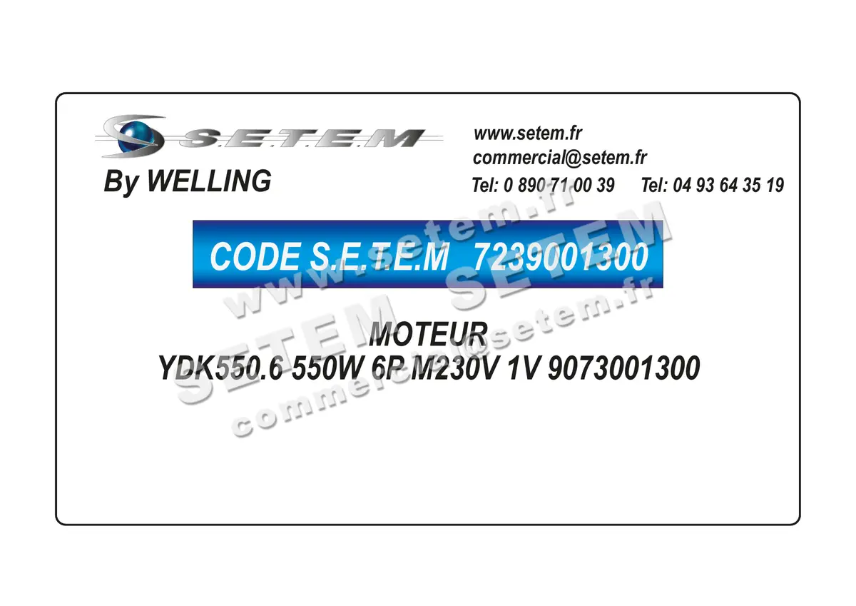 7239001300-MOTEUR WELLING YDK550.6 550W 6P M230V 1V "9073001300"