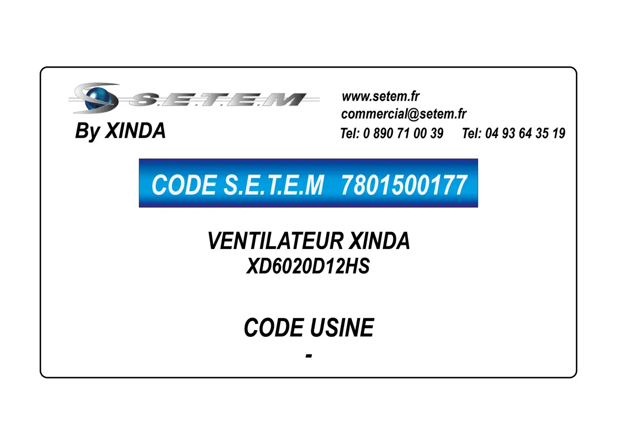 7801500177-VENTILATEUR XINDA XD6020D12HS