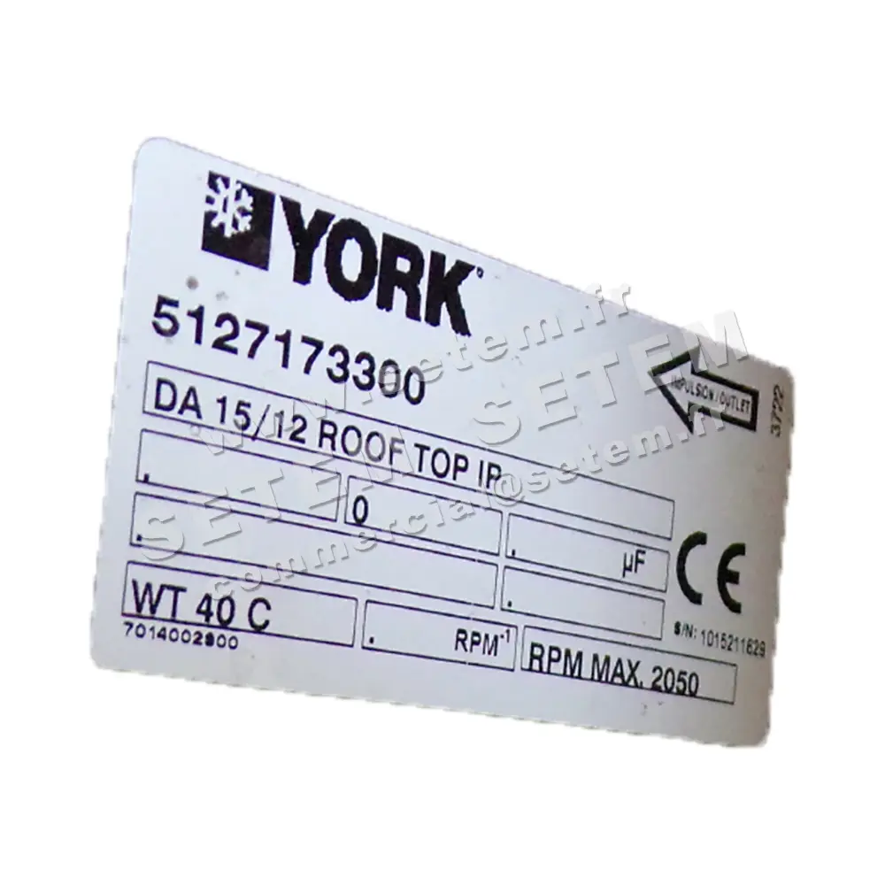 9500000098-VENTILATEUR YORK DA15/12 ROOF TOP IP *5127173300* 2