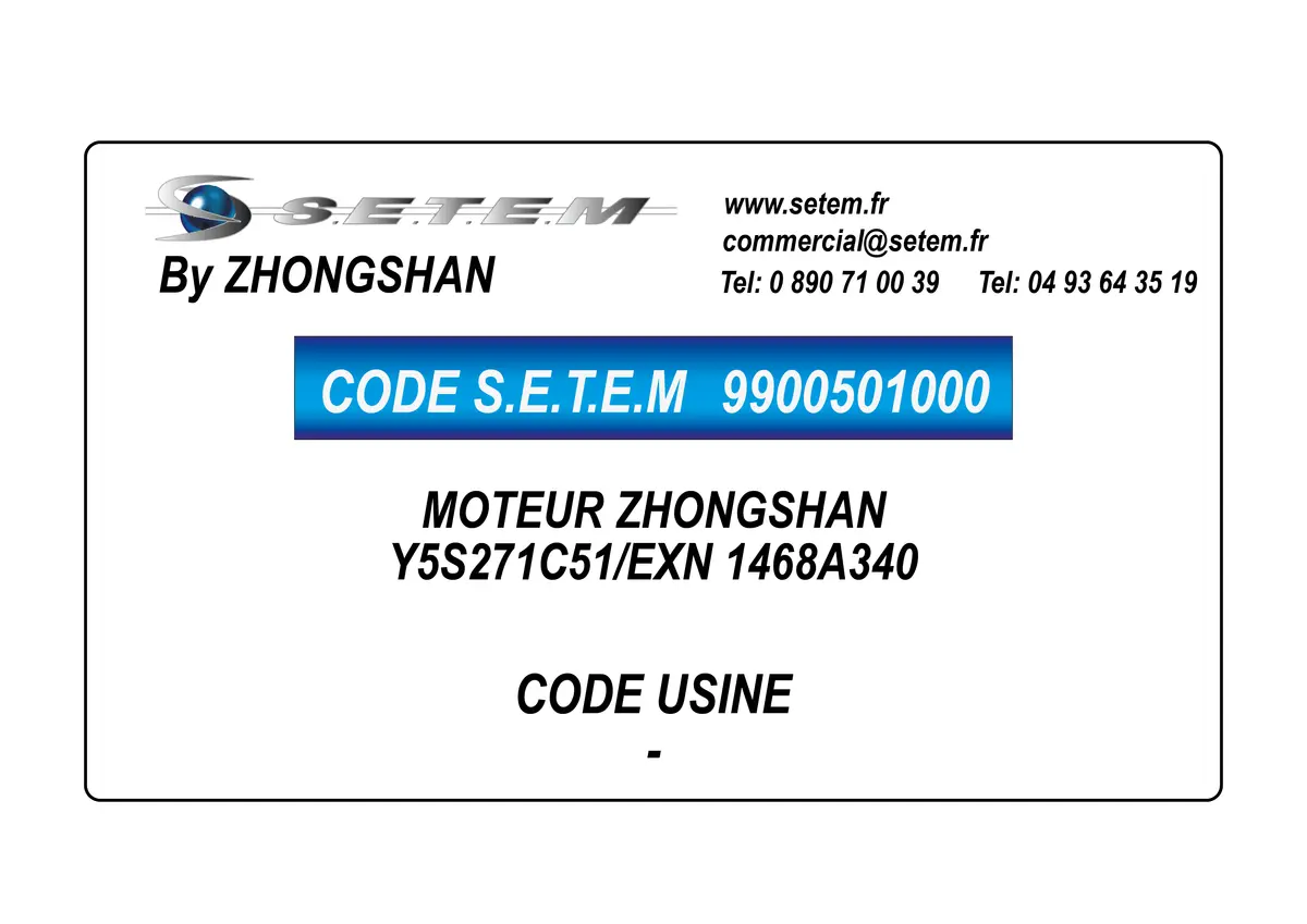 9900501000-MOTEUR ZHONGSHAN Y5S271C51/EXN 1468A340 "20ATEX3842X"