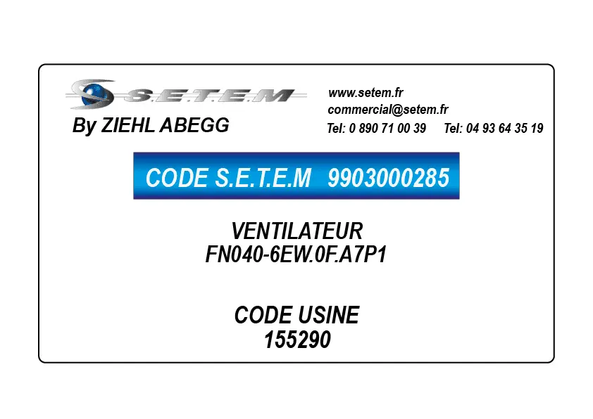 9903000285-VENTILATEUR ZIEHL ABEGG FN040-6EW.0F.A7P1 *155290*