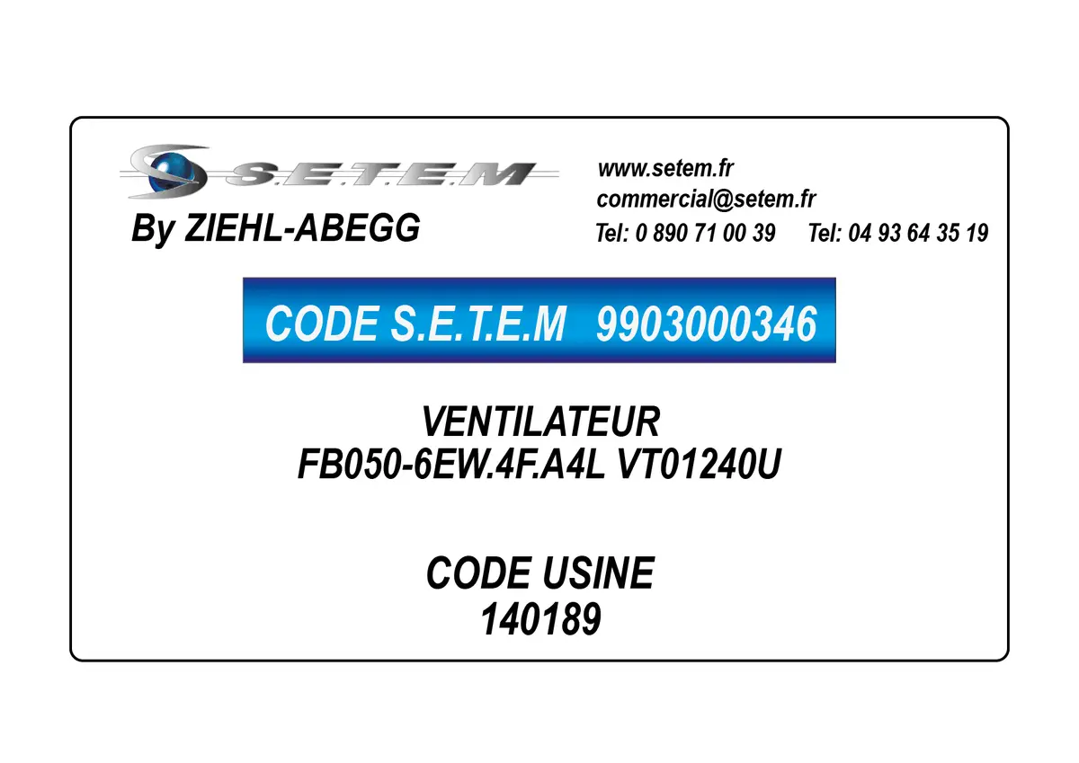 9903000346-VENTILATEUR ZIEHL ABEGG FB050-6EW.4F.A4L "VT01240U" *140189*