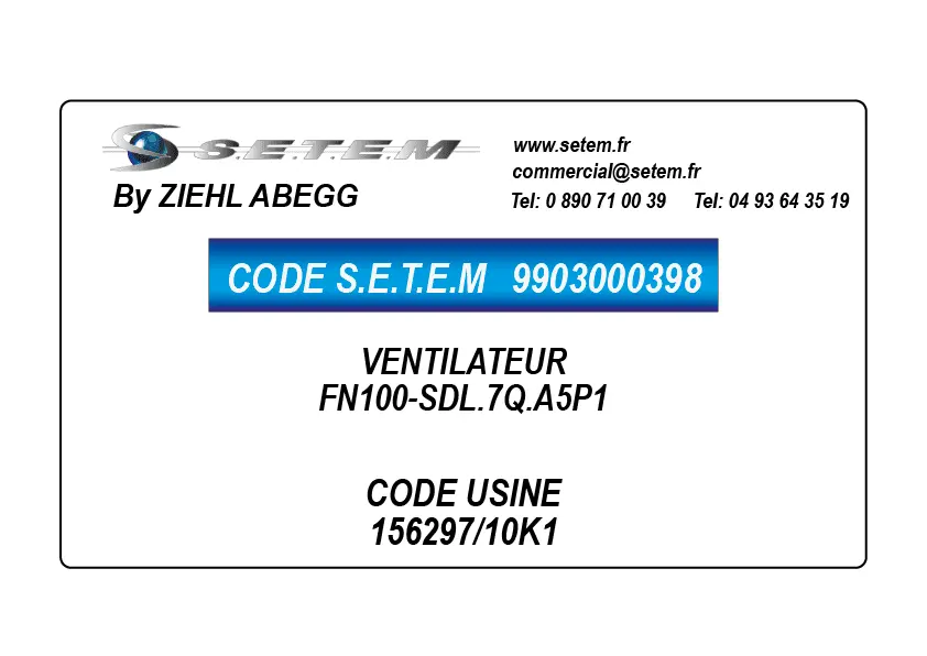 9903000398-VENTILATEUR ZIEHL ABEGG FN100-SDL.7Q.A5P1 *156297/10K1*