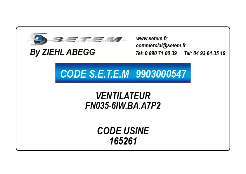 9903000547-VENTILATEUR ZIEHL ABEGG FN035-6IW.BA.A7P2 *165261*