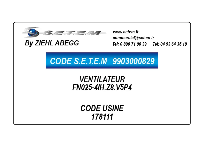9903000829-VENTILATEUR ZIEHL ABEGG FN025-4IH.Z8.V5P4 *178111*