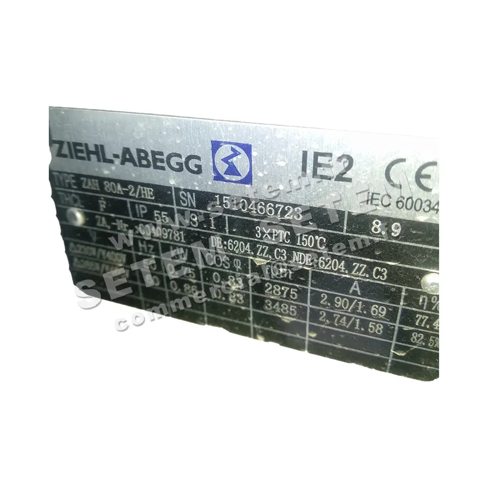 9903001002-MOTEUR ZIEHLABEGG 0.75KW 2P T230/400V HA80 B35 ZAH80A.2/HE