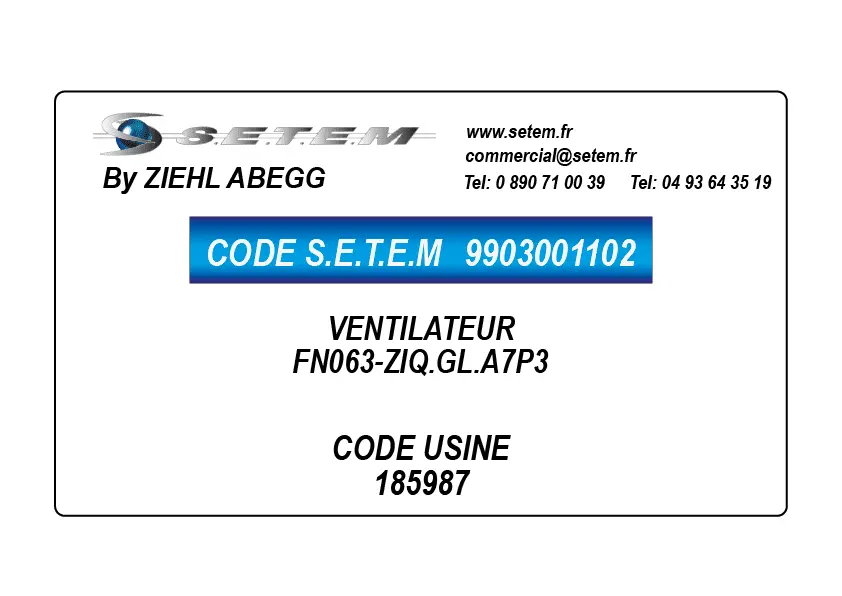 9903001102-VENTILATEUR ZIEHL ABEGG FN063-ZIQ.GL.A7P3 *185987*