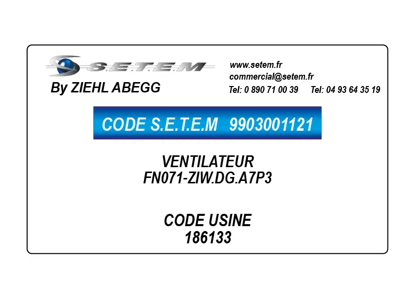 9903001121-VENTILATEUR ZIEHL ABEGG FN071-ZIW.DG.A7P3 *186133*