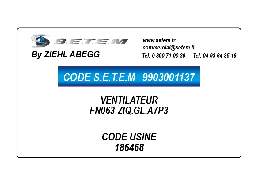 9903001137-VENTILATEUR ZIEHL ABEGG FN063-ZIQ.GL.A7P3 *186468*
