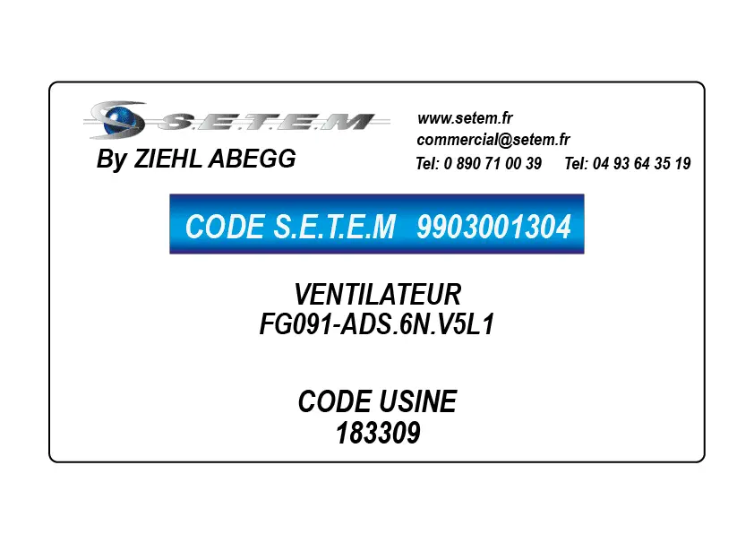 9903001304-VENTILATEUR ZIEHL ABEGG FG091-ADS.6N.V5L1 *183309*