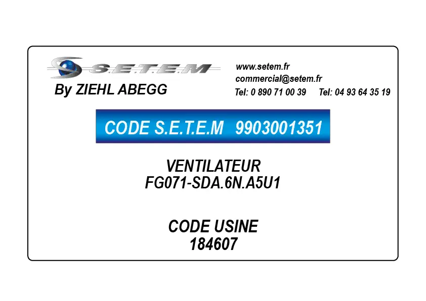 9903001351-VENTILATEUR ZIEHL ABEGG FG071-SDA.6N.A5U1 *184607*