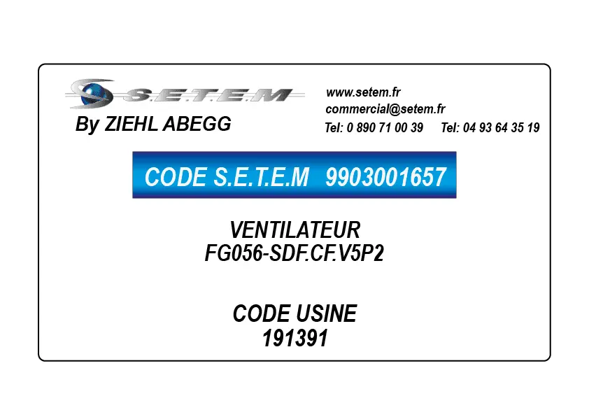 9903001657-VENTILATEUR ZIEHL ABEGG FG056-SDF.CF.V5P2 *191391*