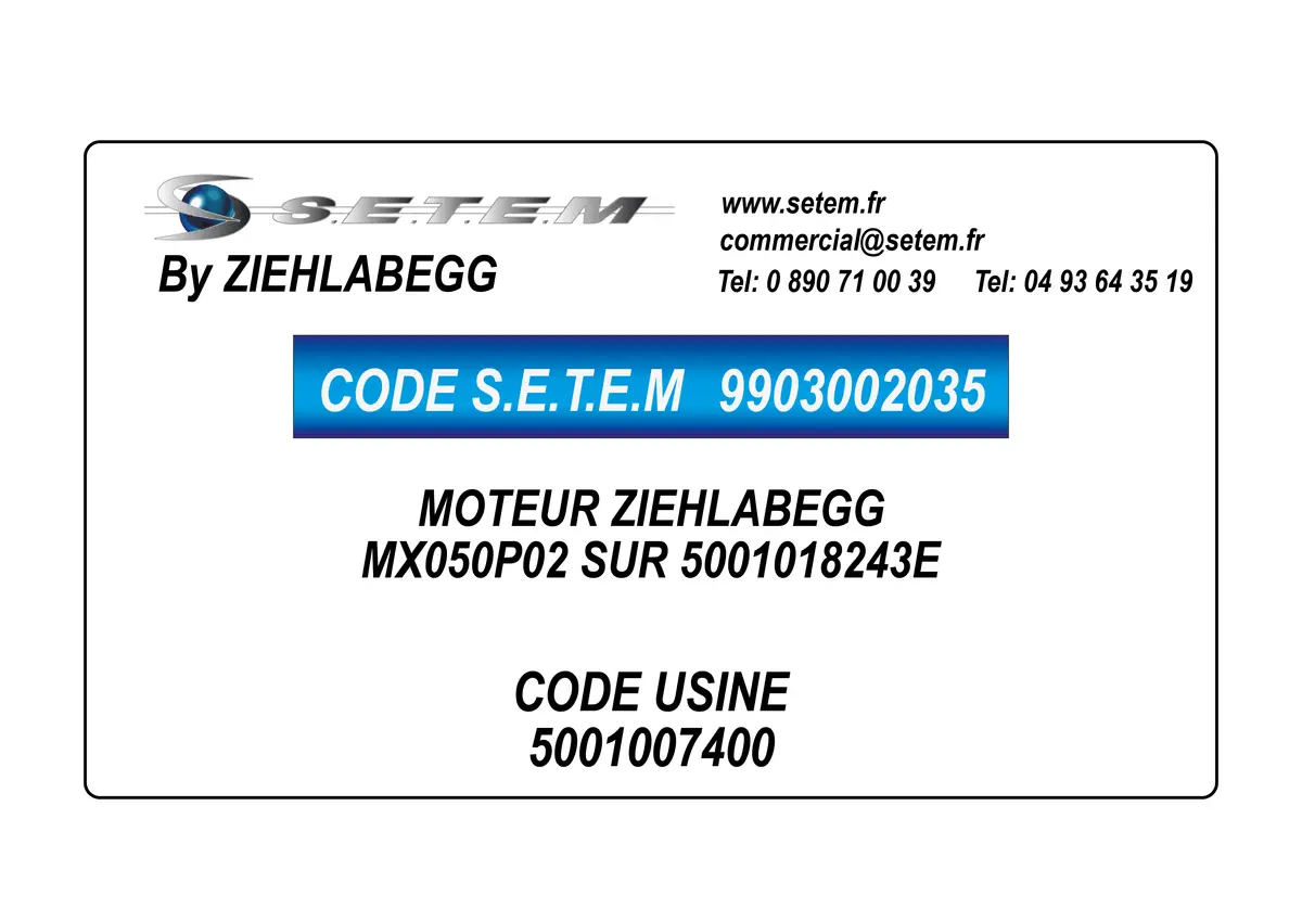 9903002035-MOTEUR ZIEHLABEGG MX050P02 SUR 5001018243E *5001007400*