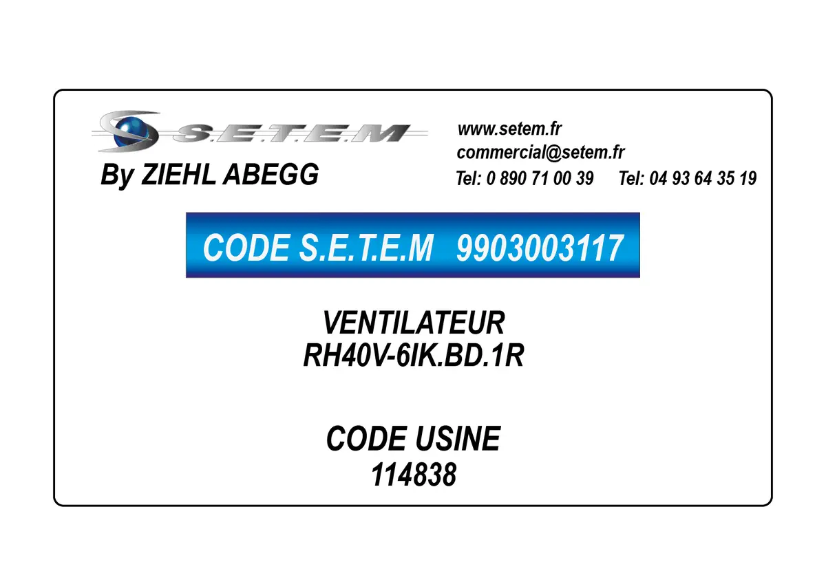 9903003117-VENTILATEUR ZIEHL ABEGG RH40V-6IK.BD.1R *114838*
