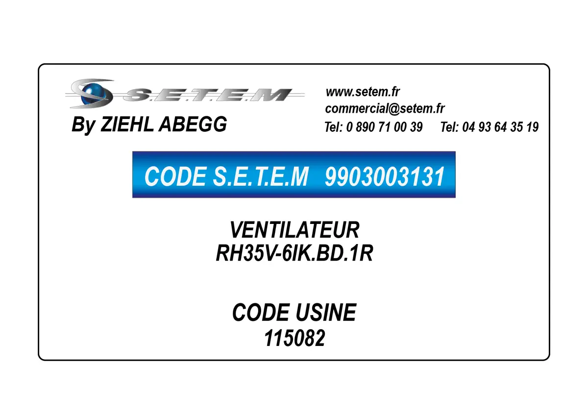 9903003131-VENTILATEUR ZIEHL ABEGG RH35V-6IK.BD.1R *115082*