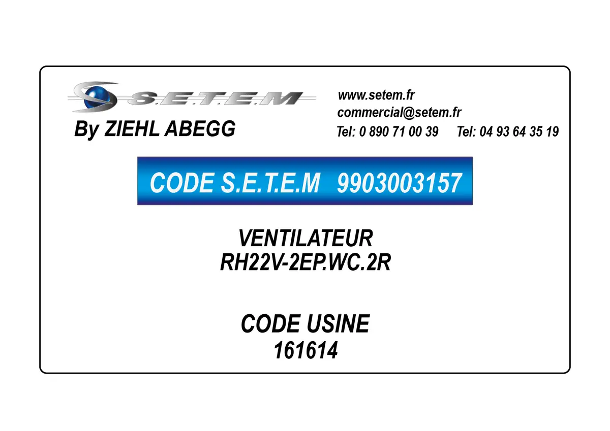 9903003157-VENTILATEUR ZIEHL ABEGG RH22V-2EP.WC.2R *161614*