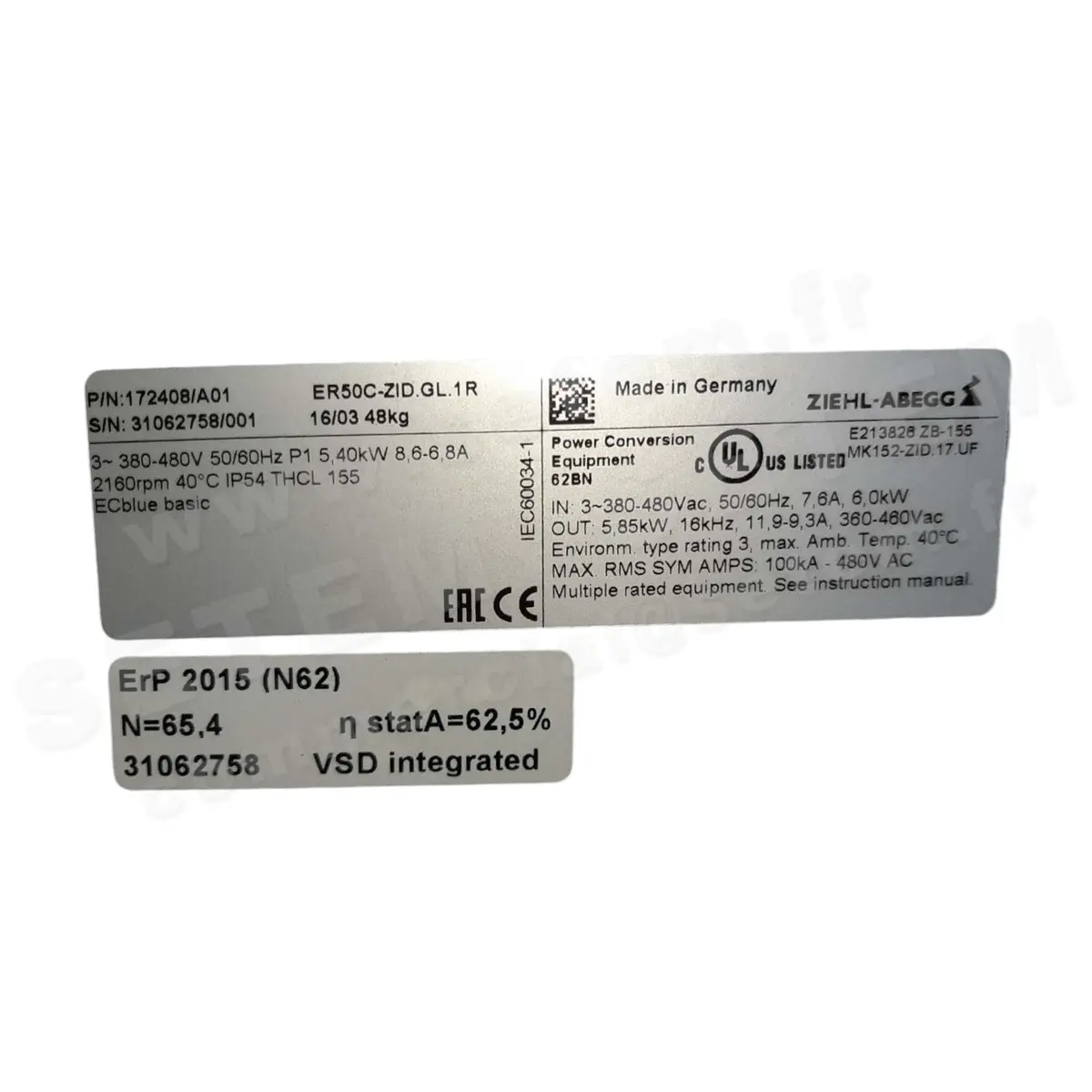 9903006118-VENTILATEUR ZIEHLABEGG ER50C-ZID.GL.1R *172408/A01*