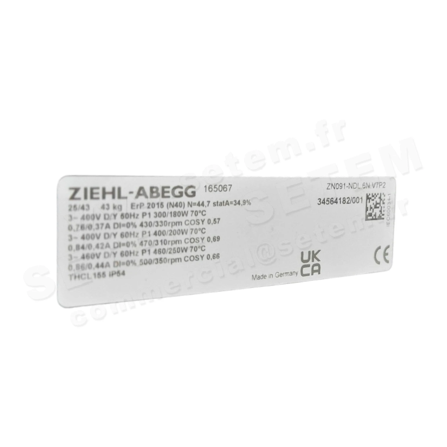 9903008106-VENTILATEUR ZIEHL ABEGG ZN091-NDL.6N.V7P2 *165067*