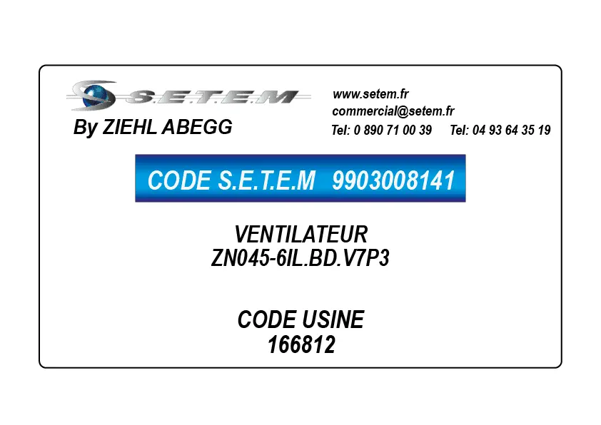 9903008141-VENTILATEUR ZIEHL ABEGG ZN045-6IL.BD.V7P3 *166812*