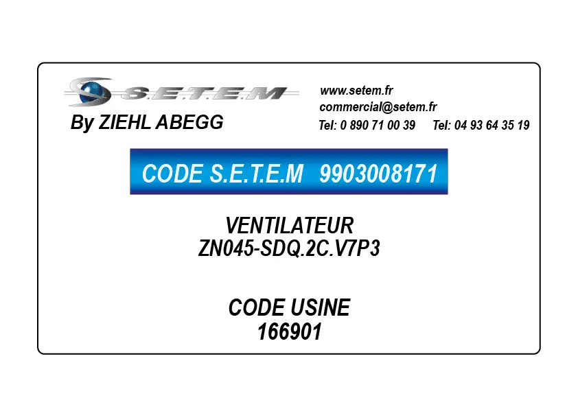 9903008171-VENTILATEUR ZIEHL ABEGG ZN045-SDQ.2C.V7P3 *166901*